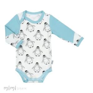 Baby bodysuit white and blue with penguins