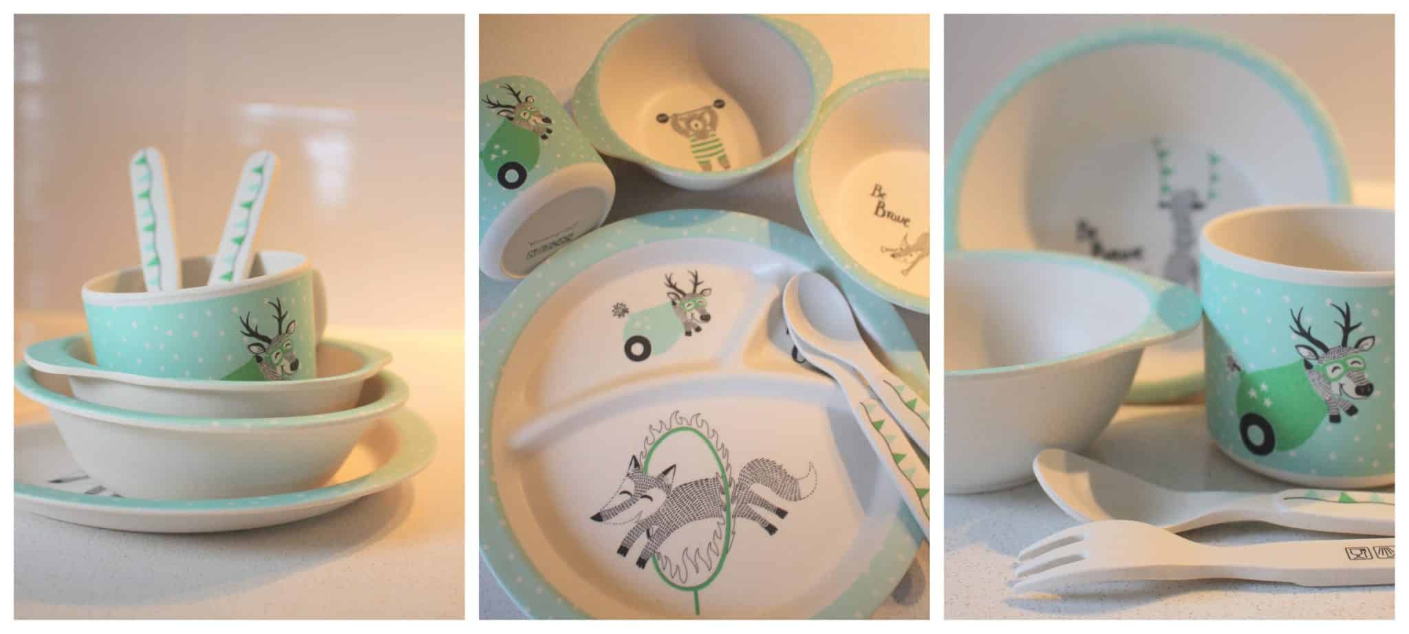 Bamboo Kids Dinnerware with plates, cups, cutlery and more