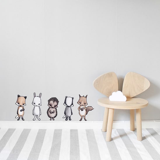 Reusable Kids Wall Stickers - Forest Animals, fox, rabbit, hedgehog, squirrel