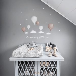 White Dream Big Little One wall decal with balloon and cloud wall stickers in nursery