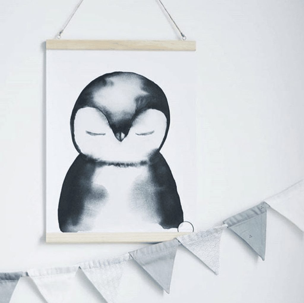 Penguin wall print and mix blue nursery bunting