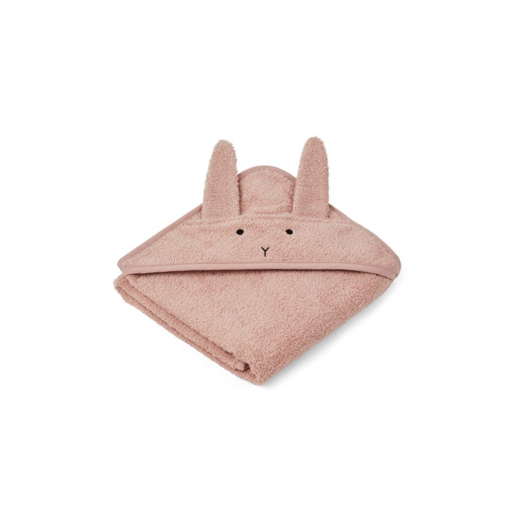 Hooded baby towel with bunny ears in rose