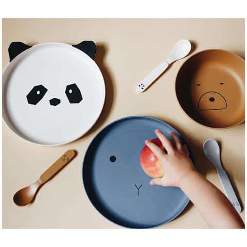 Kids Bamboo plates - brown bear, blue cat and white panda