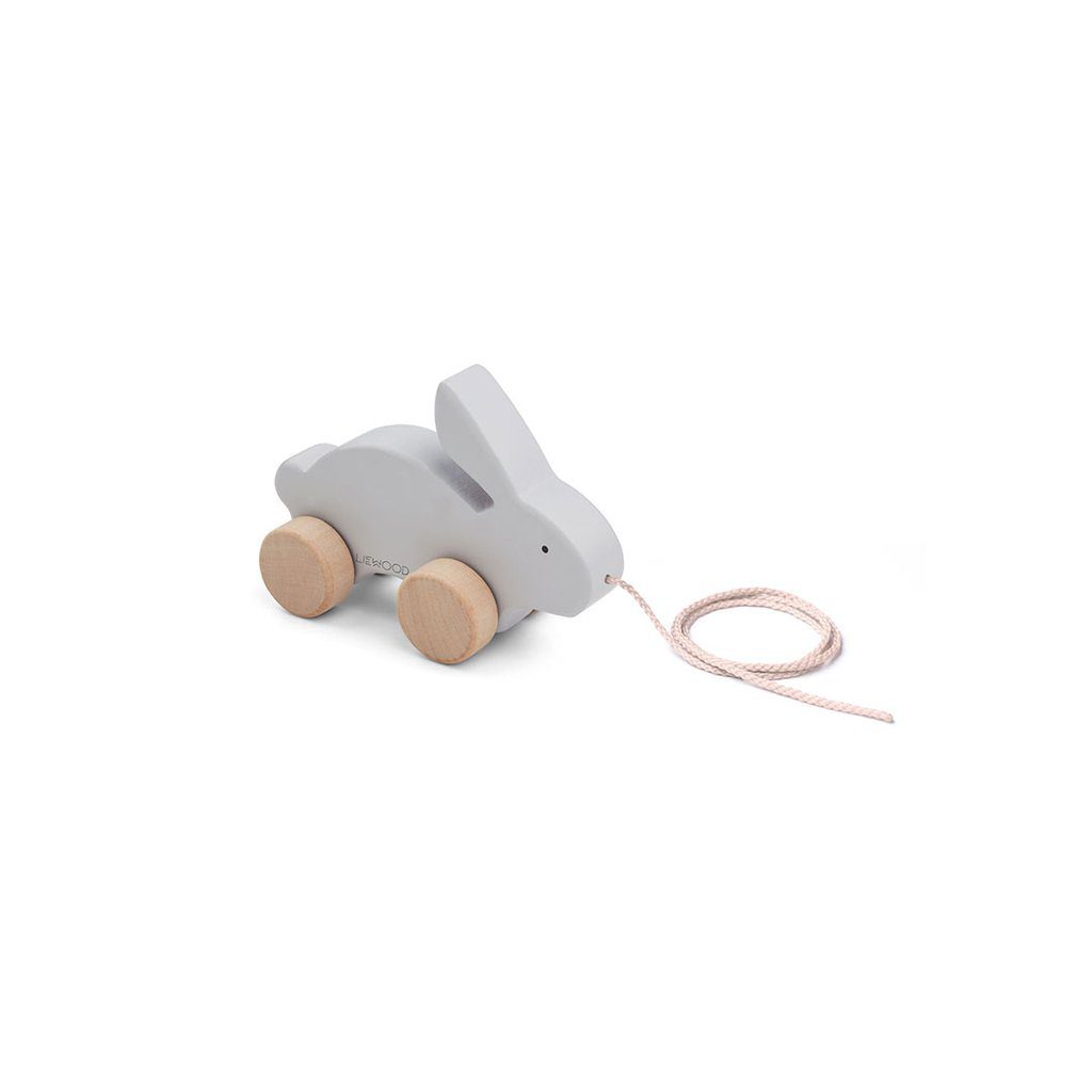 Wooden pull along toy rabbit grey colour