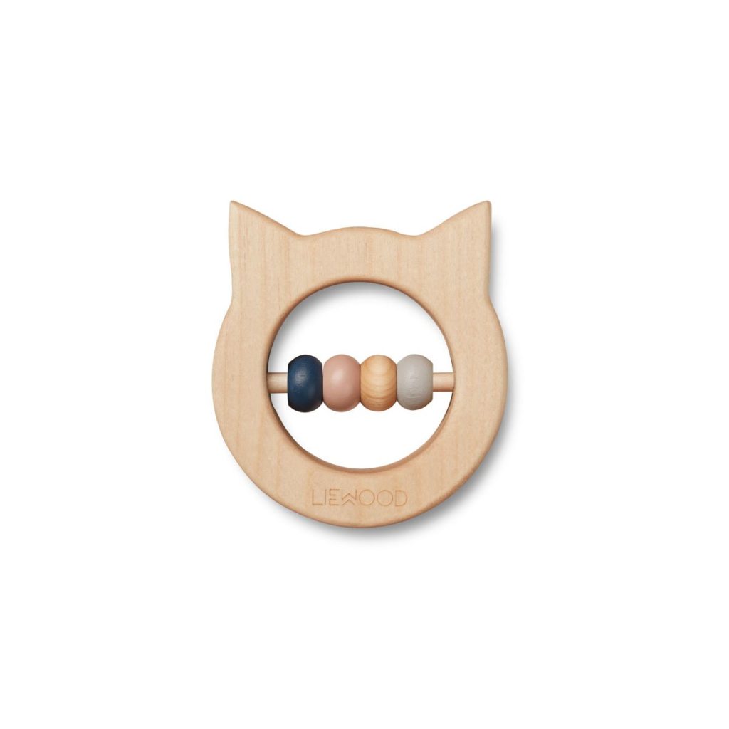 wooden teether and rattle in a cat shape