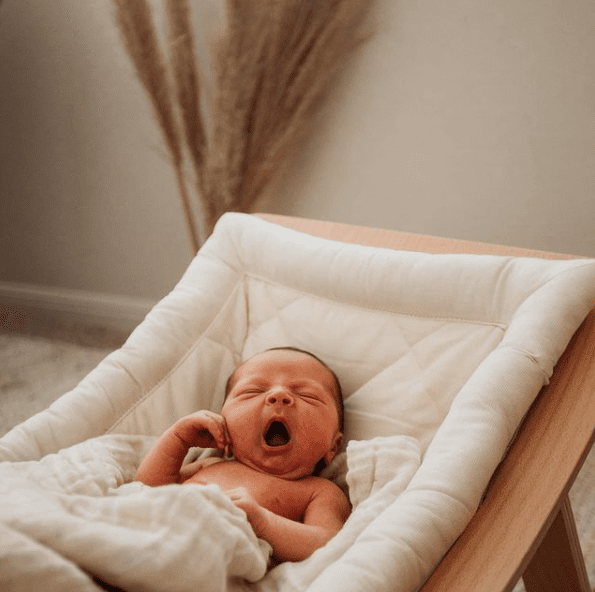 Newborn baby sleeping in Charlie Crane rocker